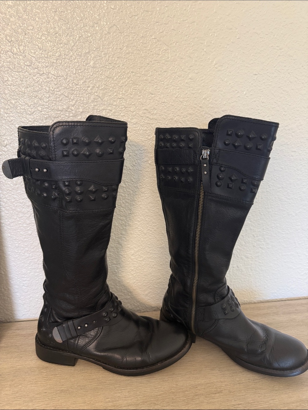 UGG Dayle Black Studded Knee-High Motto Leather Riding Boots - Women